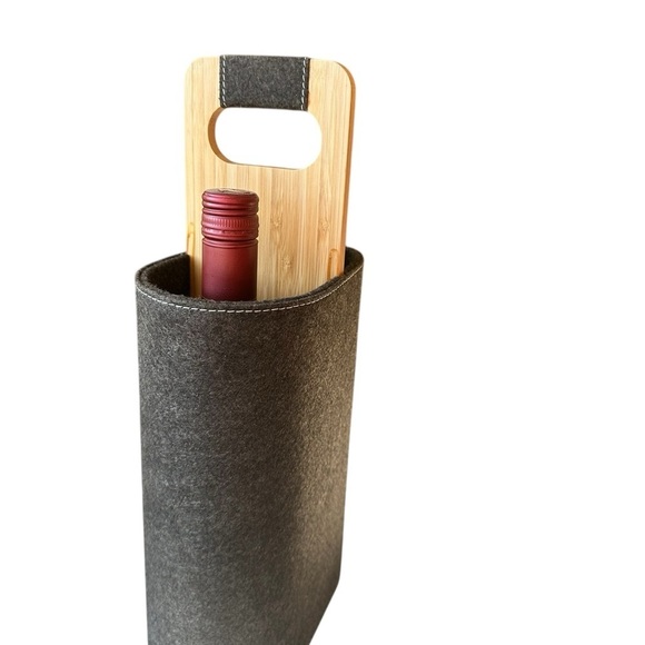 Gray Suede Wine Holder with Wooden Handle - Picture 4 of 7